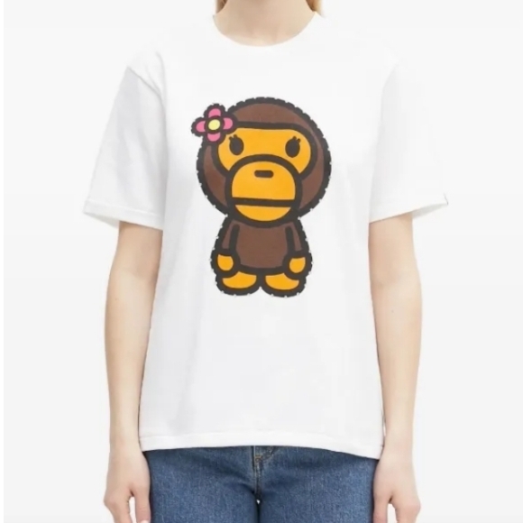 White T-Shirt with Brown Cartoon Graphic - Picture 1 of 5